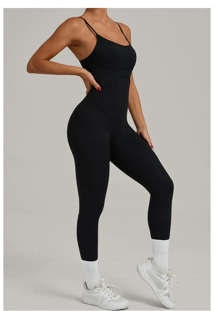 Fitness Jumpsuit Women Tracksuit Sports Playsuit Running One Piece Yoga Suit Scrunch Backless Set Rompers Gym Clothes