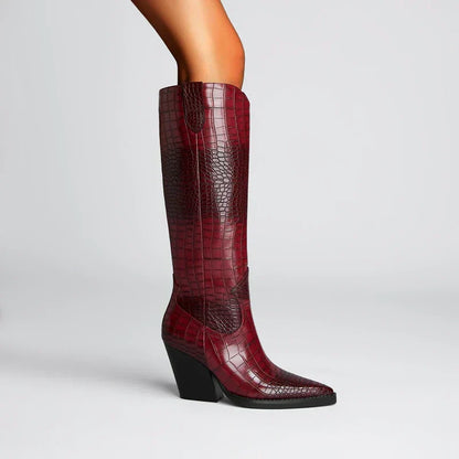 Clara Croc-Embossed High Boots