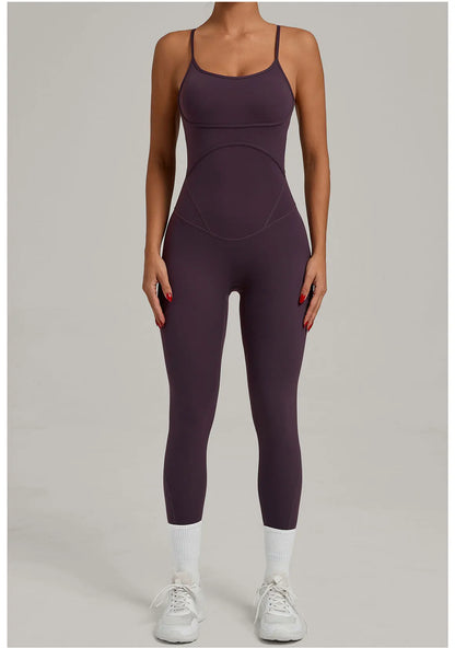 Fitness Jumpsuit Women Tracksuit Sports Playsuit Running One Piece Yoga Suit Scrunch Backless Set Rompers Gym Clothes
