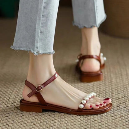 Alessia Pearl Strap Sandals – Women’s Low Heel Cushioned Slides