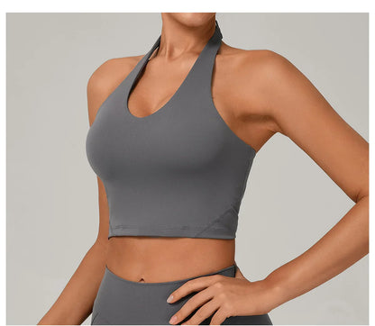 Sexy Impact Sports Bra Women Halter Top High Support Push-up Open Back Gym Bra Shockproof Running Fitness Yoga Workout Underwear