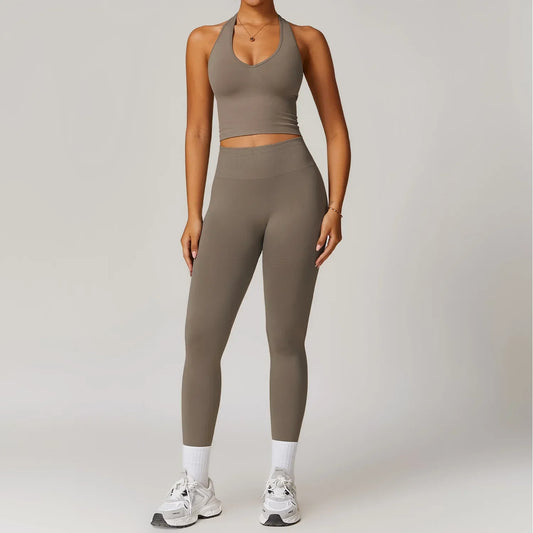 2 Pieces Women's Clothes Seamless Yoga Set Workout Tracksuit Sportswear Gym Clothing High Waist Leggings Fitness Sports Suits
