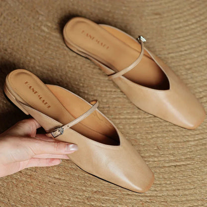 Elena Genuine Leather Square-Toe Mules