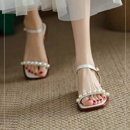Alessia Pearl Strap Sandals – Women’s Low Heel Cushioned Slides