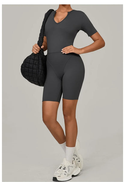 Summer Jumpsuits Short Sleeve Yoga Bodysuit Women Yoga Set Gym Tracksuit Push-up Rompers Workout Clothes Dance Fitness Bodysuit